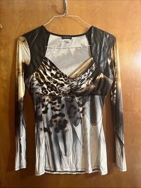 VENUS Animal Print Ruched Long Sleeve Top - Black, Brown, Cream - Bundle